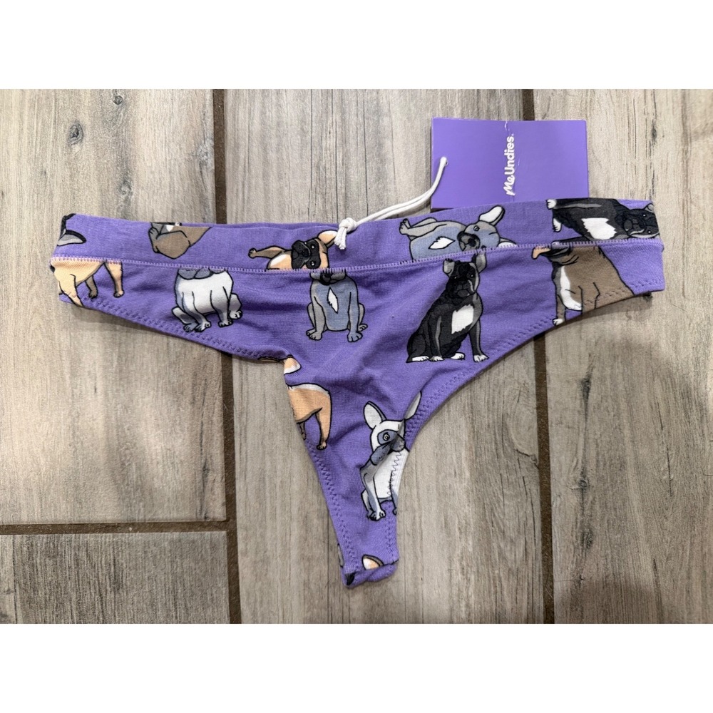 MeUndies Women Purple French Bulldog Print Thong Underwear XS New